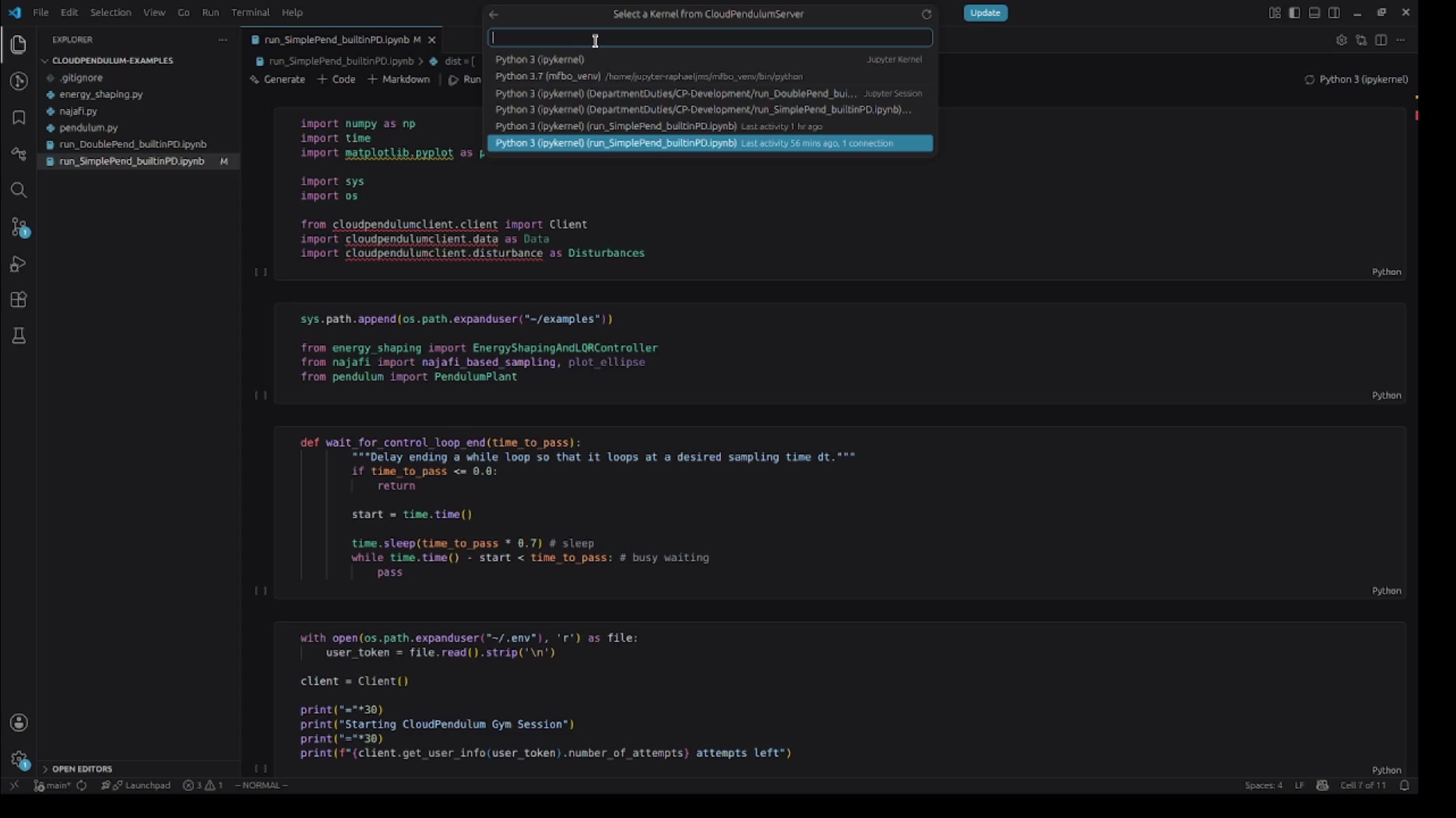 Selecting a remote kernel from the CloudPendulumServer